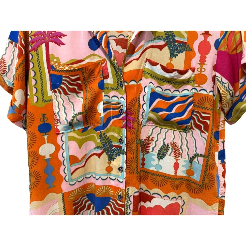 Anthropologie Maeve Bon Voyage Button Down Shirt Womens XS Print Tropical
